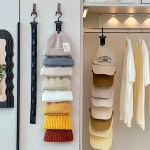 Hat Organizer with 8 Clips, Hanging Hook, Holds 8 Baseball Caps, &, Ideal for Home Storage, Closet Organization Solution
