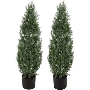 Iron Plastic Faux Cedar 2PCS 3FT Realistic UV-Protected Topiary Trees for Home Decor - Perfect for Front Door Planters & Entryway Decorative Fruit Set Nature Pot Ornaments