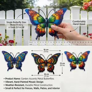 3Pcs Metal Butterfly Wall Decor – Rustic Iron Sculptures for Living Room, Garden, Patio, Outdoor Fence – Weatherproof & Easy to Hang – Perfect Gift for Home Decor Lovers