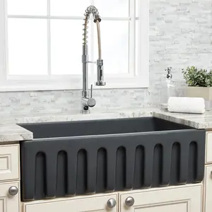 33 Inch Fluted Fireclay Reversible Apron Farmhouse Sink - Matte Dark Gray
