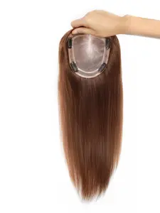 [100% Human Hair] 5x6" Mono Topper for Women – Hand-Tied Double Mono Base Hairpiece with PU Perimeter, Straight Hair #4 Color, Breathable & Lightweight, Clip-in Volume Topper for Thinning Hair Straight Hair Extensions