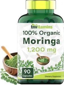Organic Moringa Powder Capsules 1200 mg per Serving 90 Count Superfood Supplement for Energy and Vitality Organic Moringa Leaf Non-GMO Gluten-Free Made in The USA Daily Nutrient Dense Green Superfood and Immune Support Formula