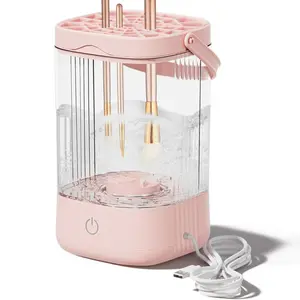 Electric Makeup Brush Cleaner - Portable Makeup Brushes Cleaning Machine, Automatic Spinning Cosmetic Brushes Washer, Make Up Brush Cleaner Tools for Most Sizes Brushes and Sponges (Pink), Spins Brushes