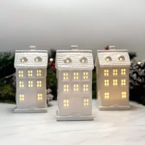 Ceramic Light Up House Lantern with LED – Christmas Holiday Gift for Home – Cozy Winter Village Decoration for Mantel, Shelf, or Table – Porcelain Lighted House Decor, Warm White Christmas Home Accent, Unique Holiday Present Idea for Family & Friends