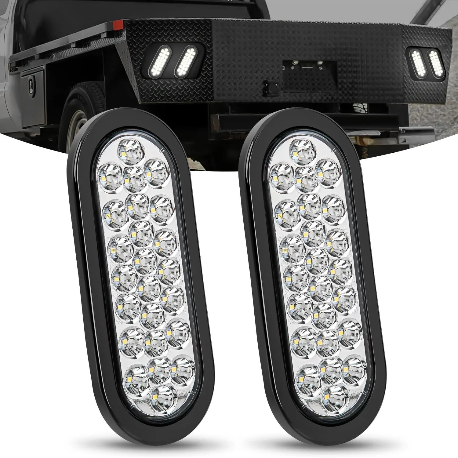 Nilight 6Inch Oval Trailer Tail Light 2PCS White 24LED Back Up Reverse Light w/Flush Mount Grommets Plugs IP67 Waterproof for 12V Truck ATV UTV Trailer Bus RV Camper, Trailer Light Kit, Led Tailgate Lights