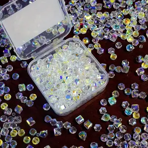 one box mix style crystal glass beads, handmade necklaces, bracelets, earrings with loose round beads, transparent multi-color, DIY jewelry making - perfect for Valentine's Day chain keychain bag decoration keychain, home decoration