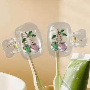 Flat Apple-Shaped Toothbrush Holder Set, Cute Design Travel & Home Storage Organizer with Transparent Cover, Compact Portable Design