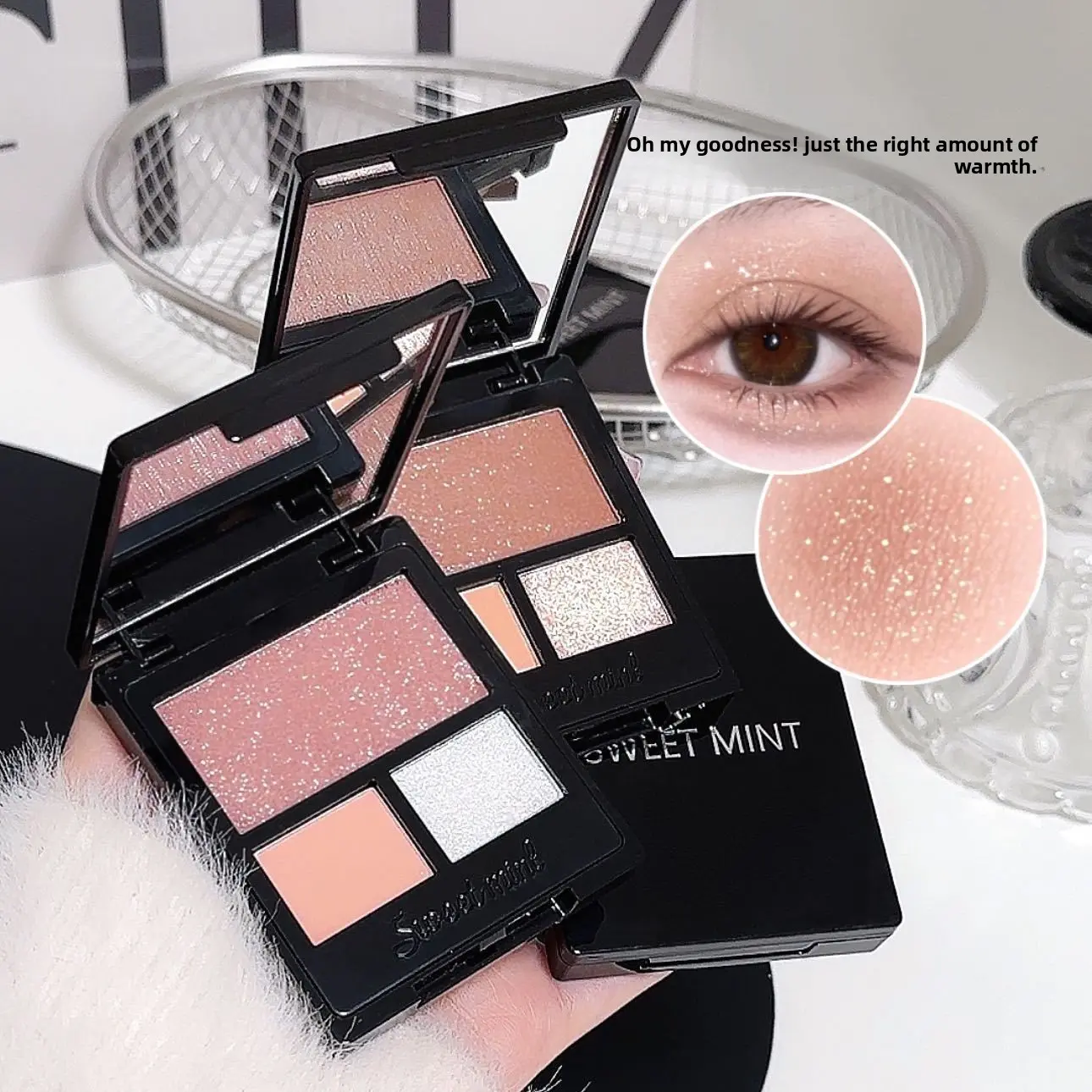 SWEET MINT Shimmer Crystal Eyeshadow Palette Sparkling Pearl Earth Tone Daily Commute Light Makeup Eyeshadow