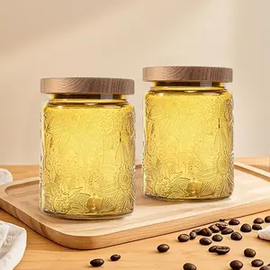 2 Pack Glass Storage Jar with  Lid, 23.7 FL Oz Kitchen Glass  Storage Containers for Candy, Coffee  Beans, Oats,Flour, Grains