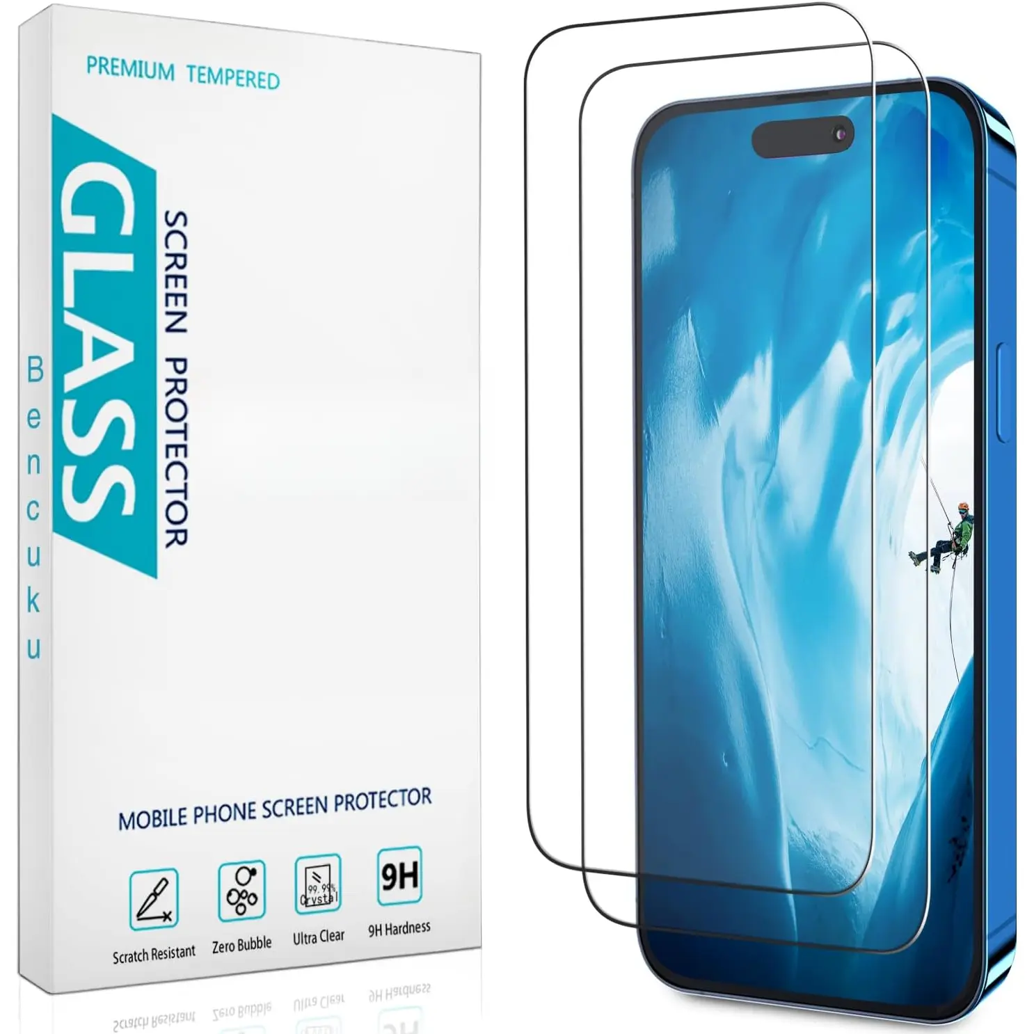 (2 Pack) Tempered Glass Screen Protector for iPhone 15 Pro 6.1-inch Smartphone, 0.33mm Thick, Anti-Scratch, Bubble-Free Mobile Phone Accessory with Easy Installation for Enhanced Protection