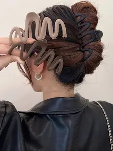 Plain Color Wave Shape Design Hair Claws, 3pcs Hair Claws Set Casual Versatile Large Hair Claws for Daily Wear, Simple Style Fashion Hair Accessories for Women & Girls