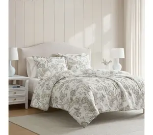 Martha Stewart Avery Floral Grey Cotton Twin Duvet Set