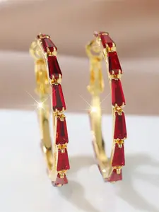 A pair of golden ring ear buckles made of red zirconia are fashionable, elegant and retro, suitable for women to wear during travel, wedding parties Ear Studs