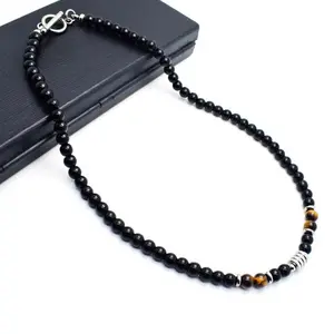 6mm Black Obsidian and Tiger’s Eye 22” Necklace Anniversary