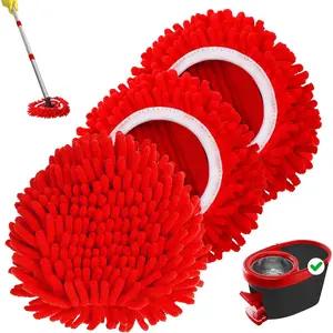 3 Pack Chenille Mop Heads Replacements Compatible with  Easy Wring 1 Tank System Chenille Duster Replacement Heads  Spin Mop Pad Washable Dust Refills for Floor Cleaning(Red)