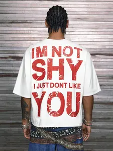 Men's Short-Sleeve T-Shirt: Features a cropped silhouette with raglan-style batwing sleeves, crafted from 100% polyester fabric, adorned with a slogan graphic, this basic-style, Casual tee is suitable for everyday wear, vacations, and parties