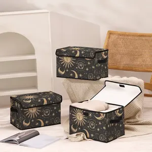 Sun Moon Star Print Storage Box with Handles, Bedroom Closet Organizer, Bed Underneath Storage for Clothes Blankets Sheets Toys