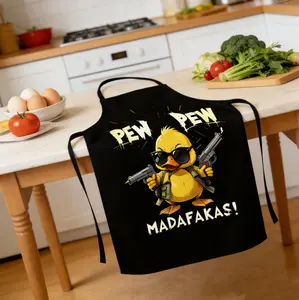 Father's Day Funny Duck Design Sleeveless Apron Stylish Glasses Bandolier Print Heavy Duty Polyester for Home Cooking Baking BBQ