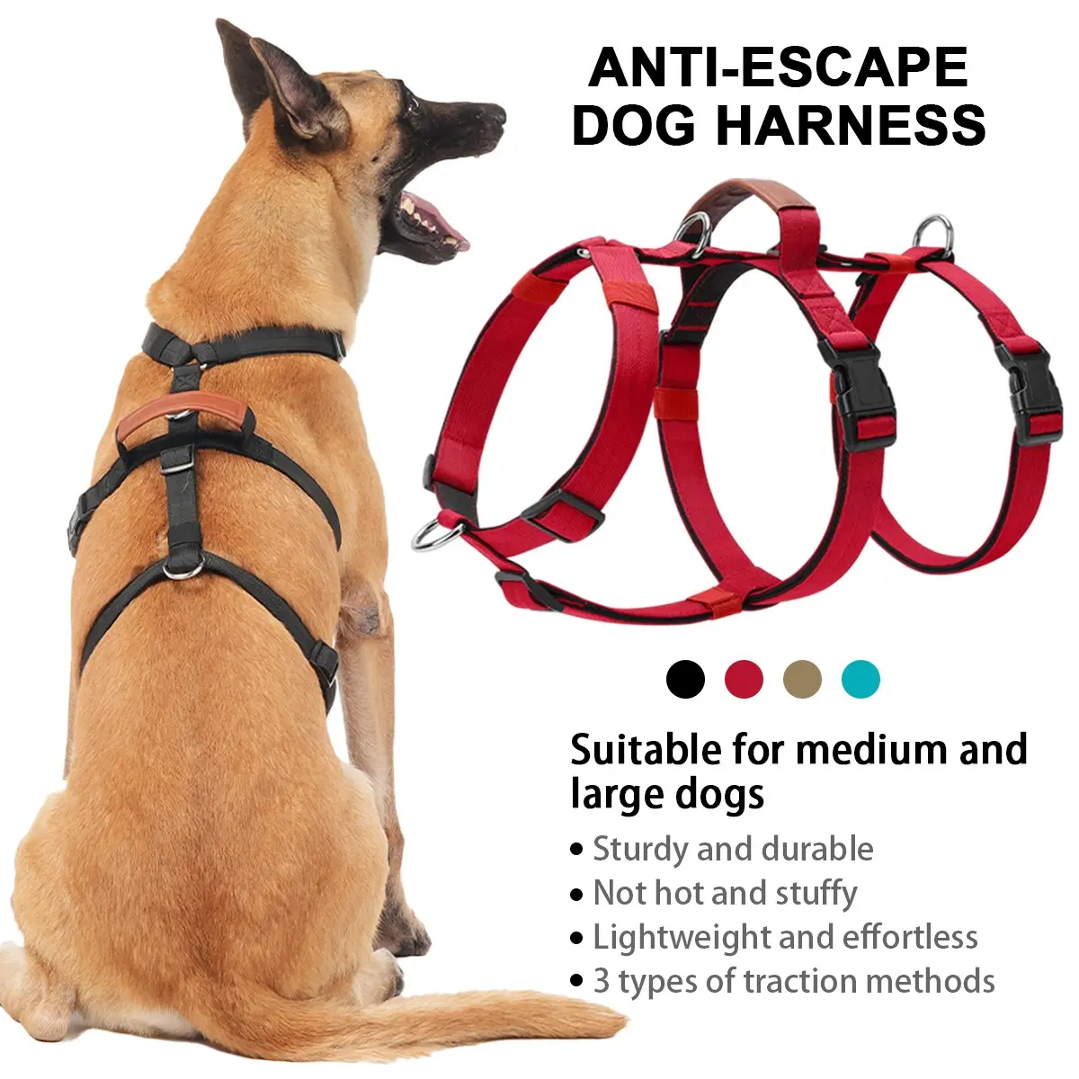 Durable Nylon Dog Chest Harness, Escape Proof No Pull Harness for Medium to Large Dogs, Soft Comfortable Breathable Design, Anti-Rip Pet Gear for Outdoor Use