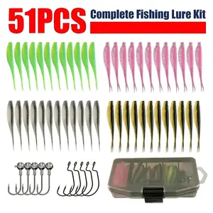 Fishing Baits Paddle Tail Swimbaits, 51pcs Soft Plastic Lures Jerkbait for Bass Fishing hand made finesse system budget gear jacobs adventure