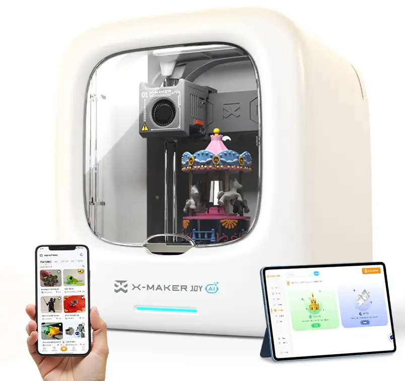 AOSEED X-MAKER JOY AI+ 3D Printer – Fully Assembled Safe 3D Printer with Quiet Printing, 4/8 PLA Filaments, 8000+ Models, 20+Types Toy Design in APP，17+ Modules for Home Use