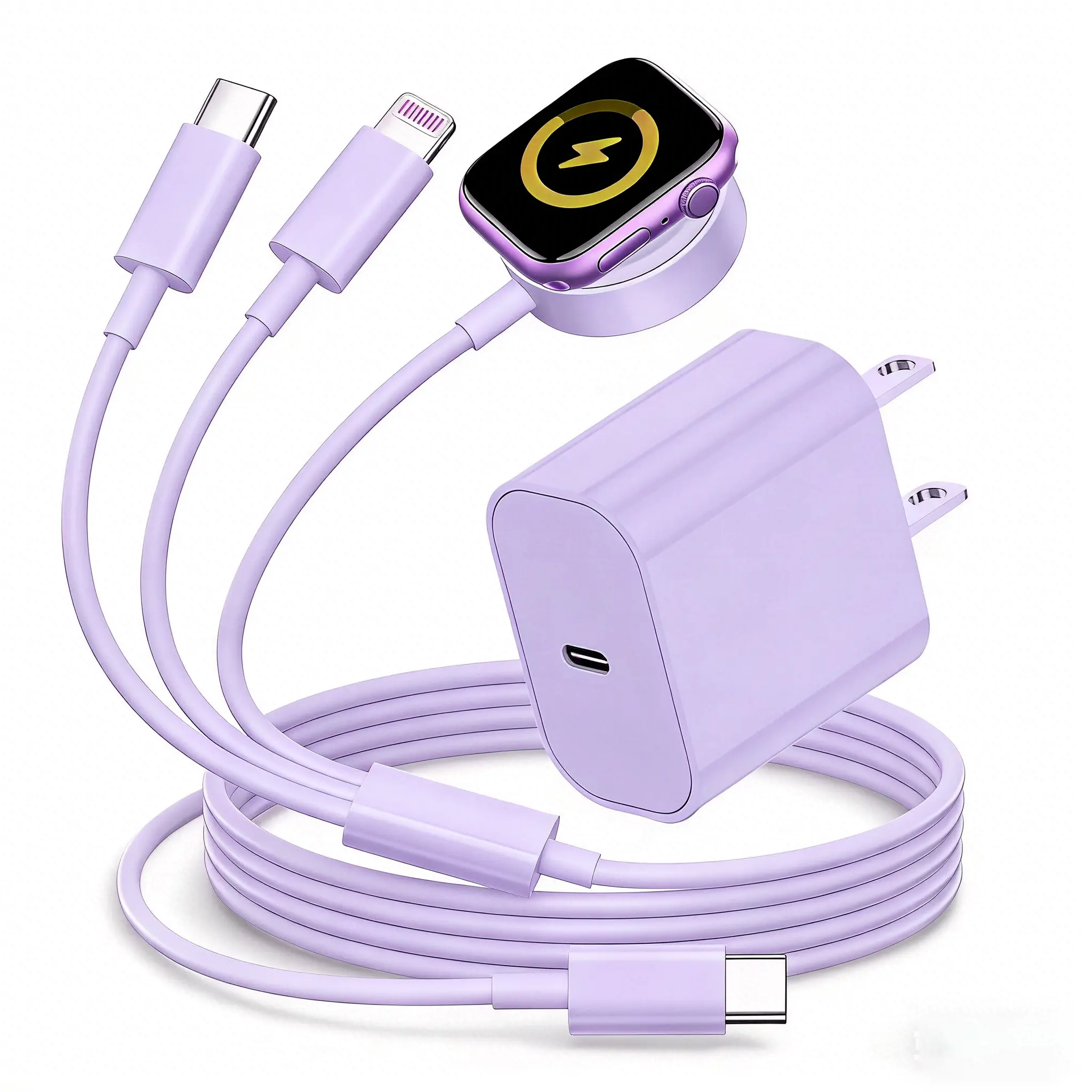 iWatch 3in1Magnetic Charger 20W USB-C fast charger includes 6-ft USB-C cable /Lightning cable/  magnetic charger  .compatible for iPhone 17 Pro Max/16/15/14/13/12, Apple Watch Series 11/10/SE, and AirPods Smartphone Adapter, Usb Chargers