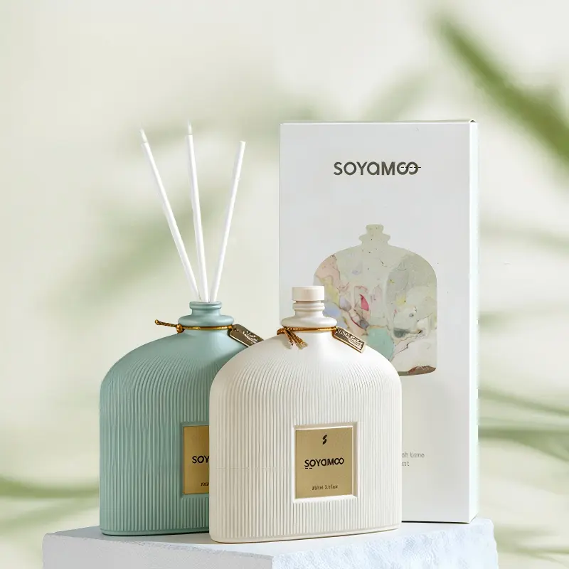 100ml Glass Bottle Scented Floral Reed Diffuser - Gardenia Flower & Woody Oud Signature Scent, Long-Lasting Flameless Oil Home Fragrance Air Freshener Odor Eliminator for Entryway Decor, Ideal Birthday/Father's Day Gift with Vanilla Scents