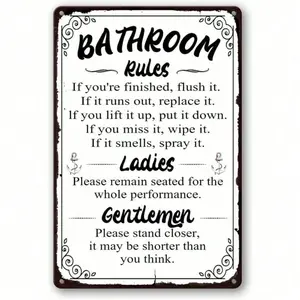Funny Bathroom Rules Metal Sign 8x12 Inch, Retro Tin Wall Decor for Home Bathroom Kitchen, Humorous Housewarming Gift, OEM