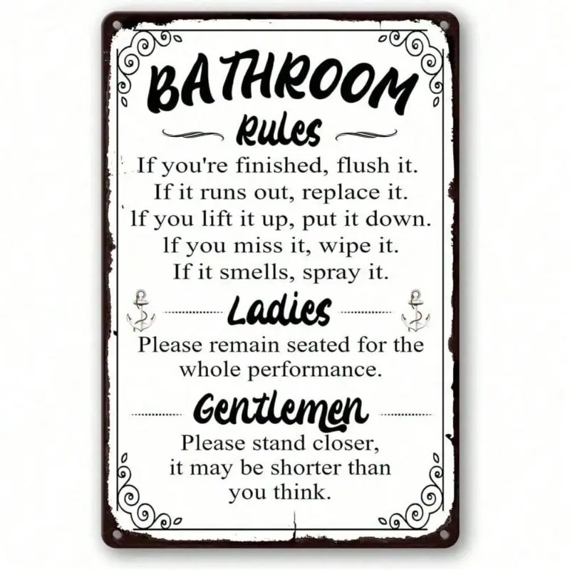 Funny Bathroom Rules Metal Sign 8x12 Inch, Retro Tin Wall Decor for Home Bathroom Kitchen, Humorous Housewarming Gift, Decorative Plaque, OEM