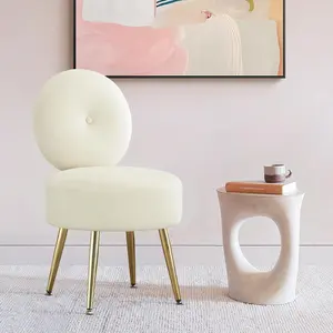 FURNIMART Vanity Stool Chair with Back, Round Makeup Chair with Gold Legs/Wheels for Bedroom Bathroom Living Room, Modern Velvet Small Accent Chair