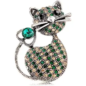 Dainty Cat Brooch Pin Sweater Shawl Clip Pin Rhinestone Cubic Zirconia Animal Pet Decoration Collar Brooches Pin for Women Girls Lapel Scarves Dress Suit Backpacks Cute Jewelry Gifts