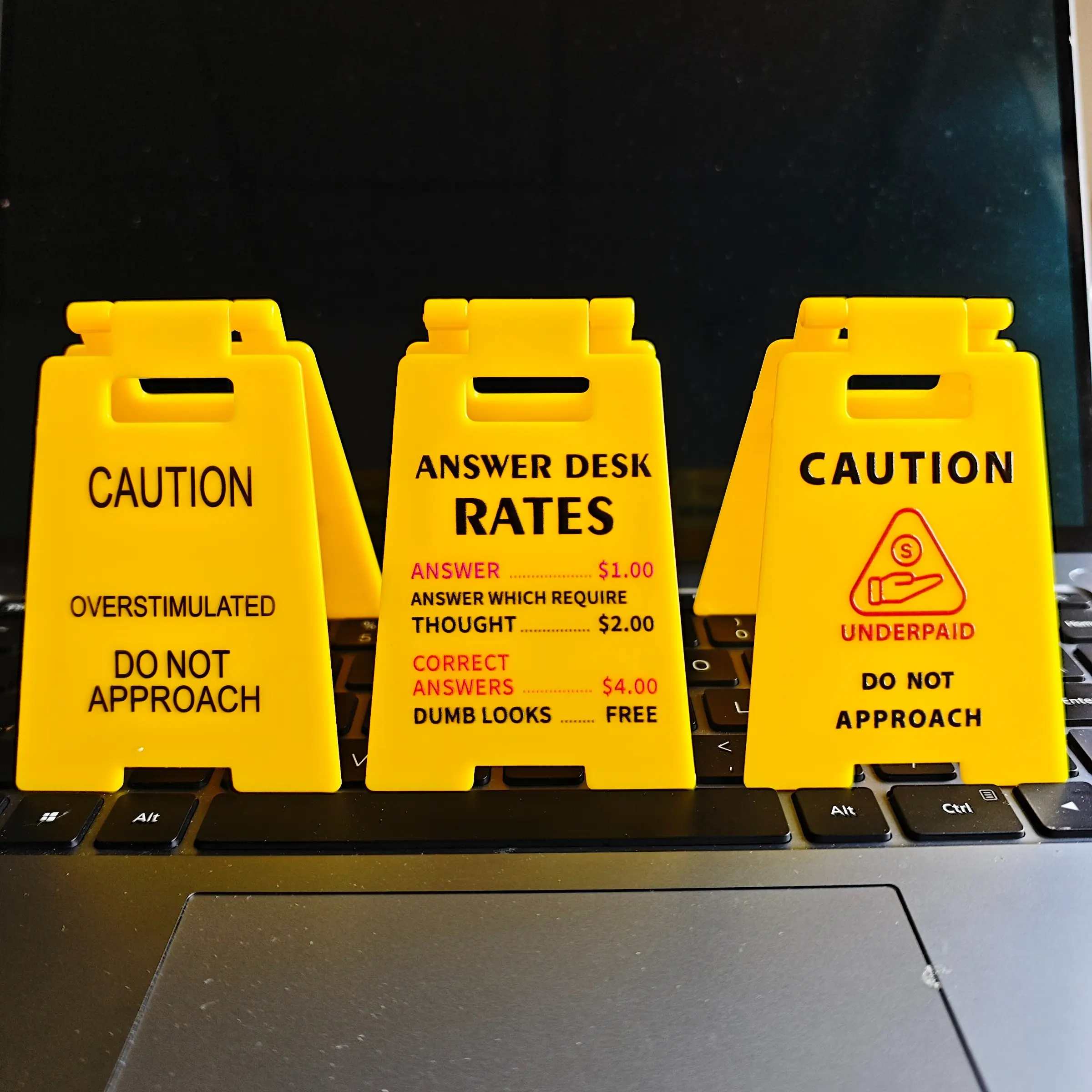 3pcs Overstimulation Desk Signs, Fun Office Prank Gifts, 3D Printed Warning Signs for Cubicle Decor, Teamwork Jokes for Colleagues & Bosses, Decorative, Office Decoration, Signage, Caution Overstimulated Desk Sign