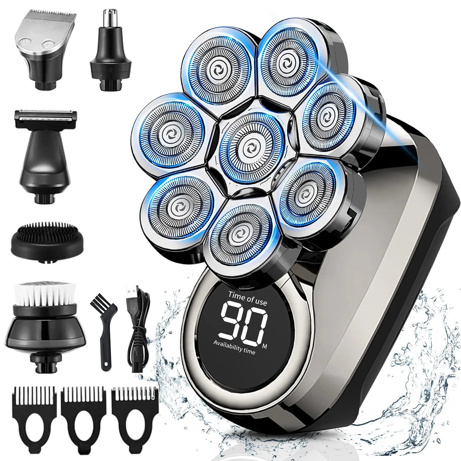 DIHOOM 6-in-1 8-head Electric Shaver,Multifunctional Shaving Head,Washable Digital Display,Long Battery Life,360-degree All-round Beauty and Cleaning