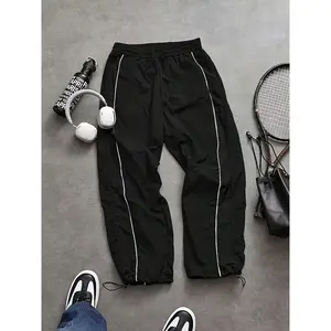 Retro street side striped ankle sports pants for men in summer, thin, loose, straight leg casual pants, trendy brand paratrooper pants