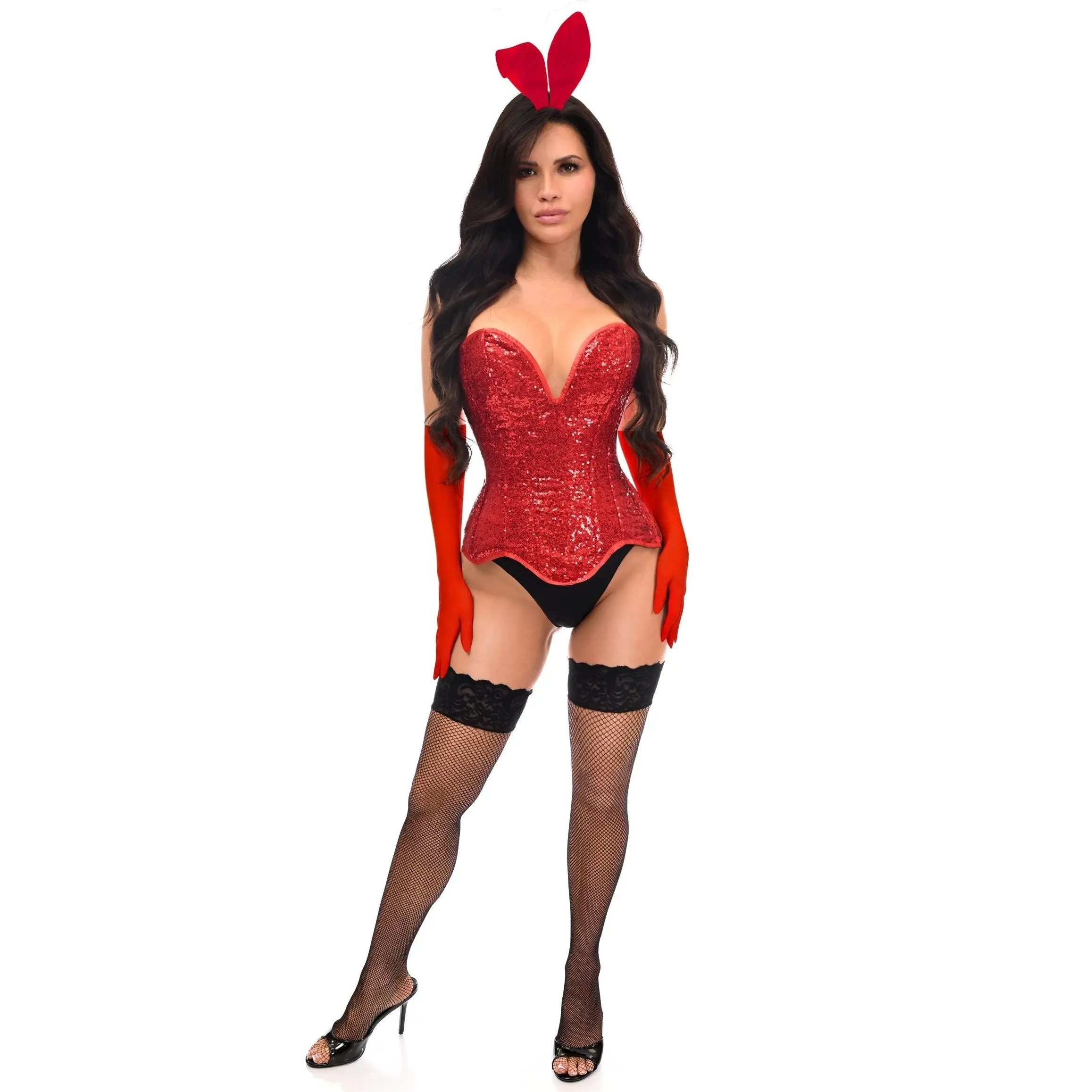4 PC Sparkling Devil Bunny Corset Costume in Red