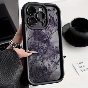 Phone Case - Black And Purple Flower Branch 7/8 Plus Anti-Drop Soft Shell with a Minimalist High-End Feel, Suitable for Iphone 14 Pro Max, Iphone 13 Phone Case, Couple'S XS Max, New Model 12 Pro Anti-Drop, XR Frosted, 11 Unisex, 13 Full Coverage