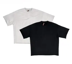 HIGH LEVEL Men OVERSIZED Washed French Terry Fabric T-shirt Heavyweight 360gsm boxy fit drop shoulders - Black or Light Grey