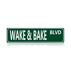 2D Wake & Bake Blvd Metal Sign 16 x 4 Inch, Funny Weed Street Sign for Stoners, Vintage Marijuana Wall Art Decor, Humorous Metal Tin Sign for Bedroom & Dorm, Chill Vibes Room Decor