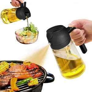 Oil Sprayer for Cooking - 2 in 1 Olive Oil Dispenser Bottle, Food-Grade Oil Mister for Air Fryer, Salad, Frying, BBQ (Black) - Utensils