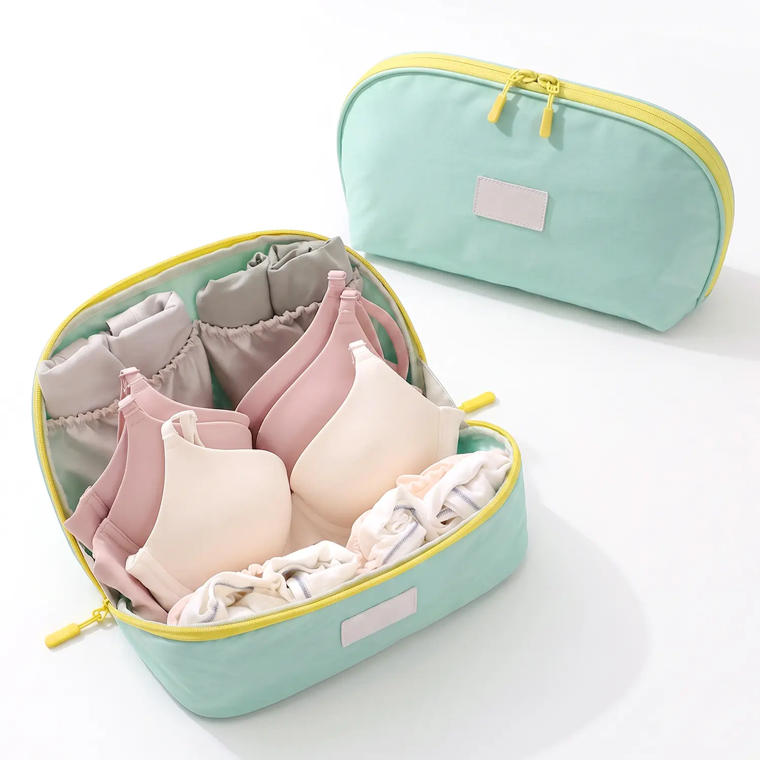 Women's Waterproof Polyester Bra Travel Case - Protective Multi-Compartment Lingerie Organizer with Zipper for Bras, Panties, Socks, Suitcase Packing, Yellow