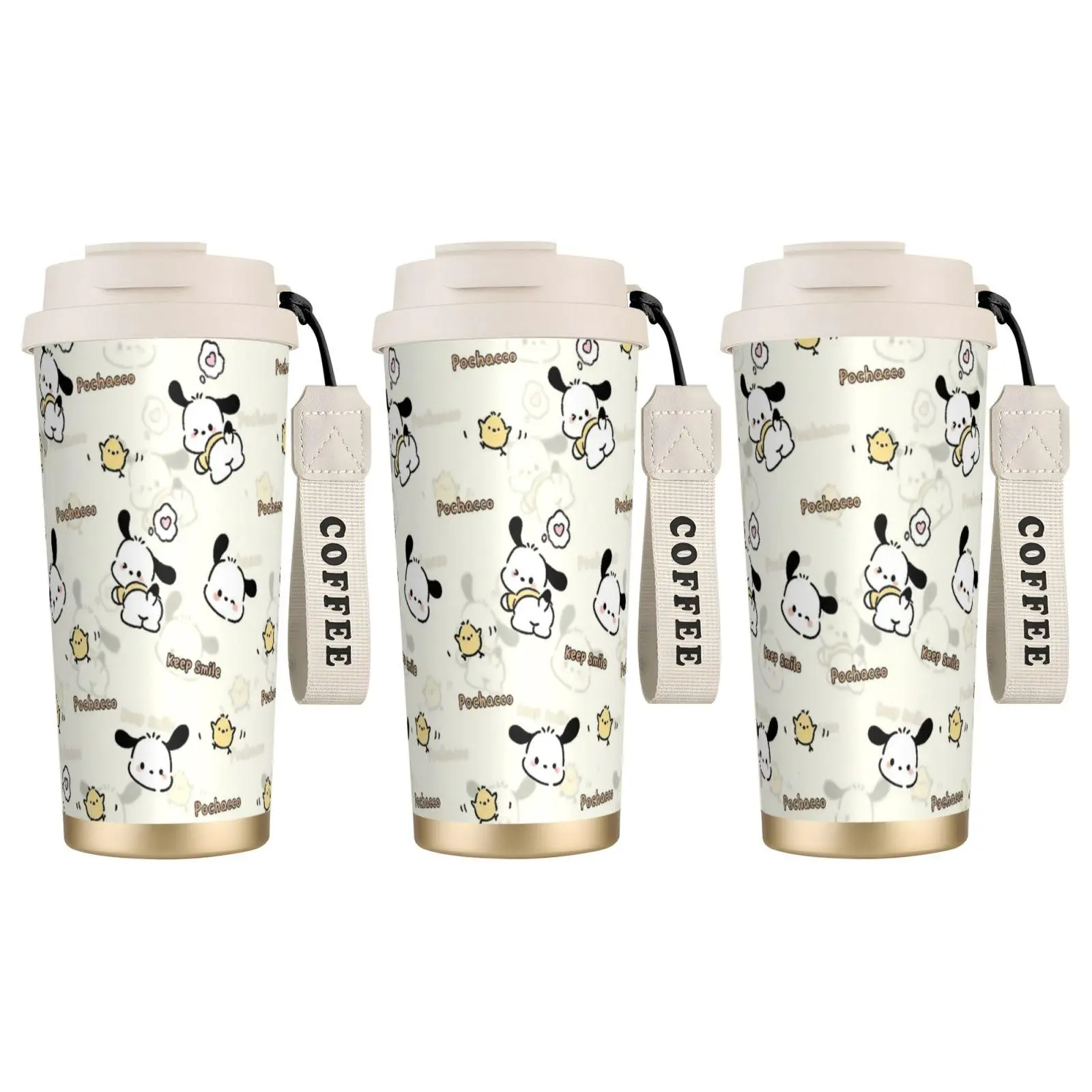 1pc Pochacco Stylish Insulated Stainless Steel Coffee Tumbler, 18oz Cute Kawaii Aesthetic Thermal Vacuum Flask, Portable Dual-Drink Lid Mug for Hot/Cold Beverages, Ideal for Office, Outdoor Use