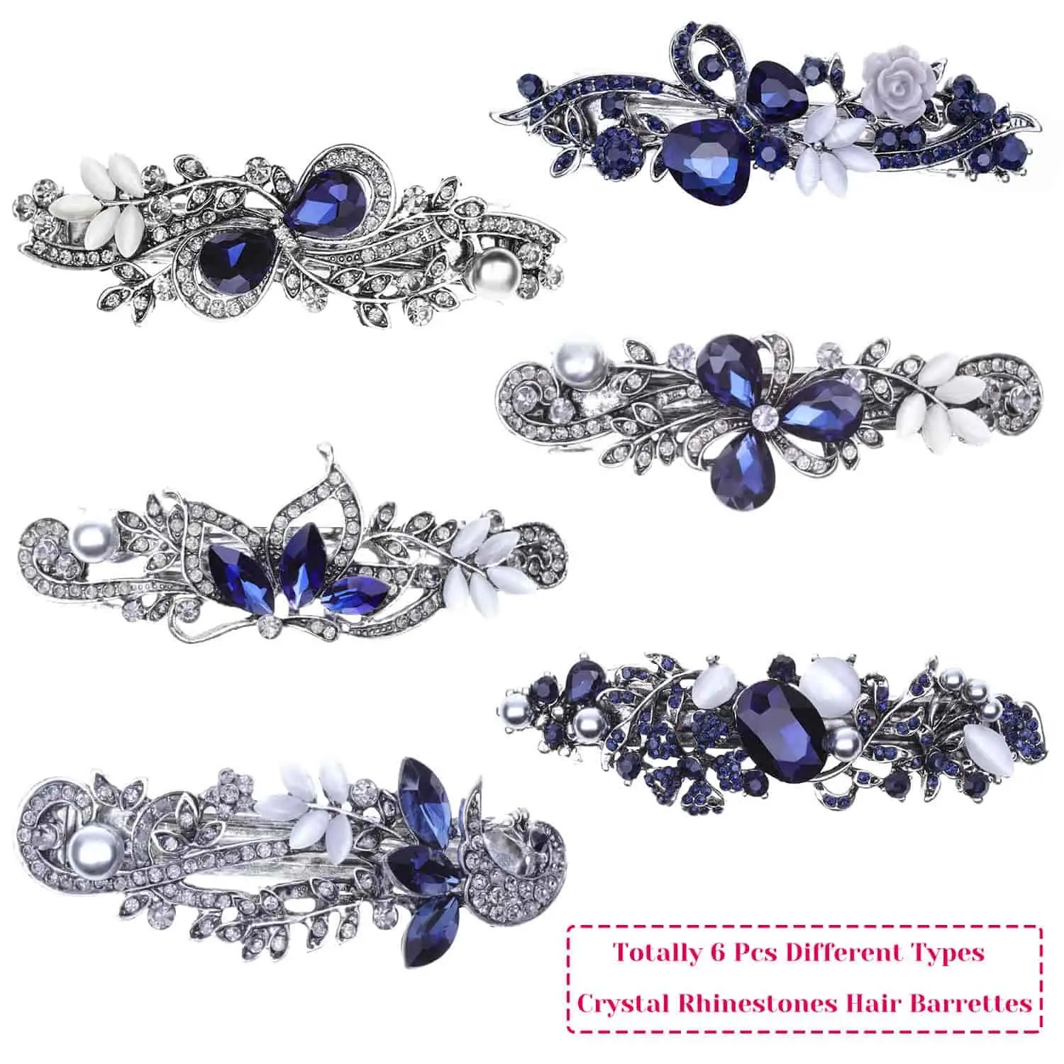 Hair Barrettes for Women,  6 Pcs Crystal Rhinestones Hair Barrettes Fancy Vintage Spring French Hair Clips for Women Girls Hair Styling Tools Accessories
