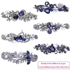 Hair Barrettes for Women,  6 Pcs Crystal Rhinestones Hair Barrettes Fancy Vintage Spring French Hair Clips for Women Girls Hair Styling Tools Accessories