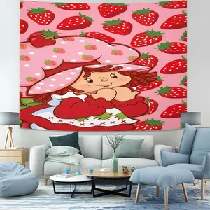 Soft Strawberry Sweetheart Wall Tapestry, Suitable for Children's Play Areas and Vintage Home Decor, Given to Children, Teenagers and Ideal Gift for Adults and 80s Nostalgia, Suitable for Bedroom and Game Room Wall Decoration