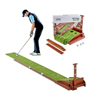 VEVOR Golf Putting Mat, 2 Hole Indoor Golf Putting Green, Wrinkle-Free Golf Training Aid, Mini Golf Set with Auto-Ball Return, Alignment Guide, 3 Ball, Wood Base, Game Practice Gift for Home Office