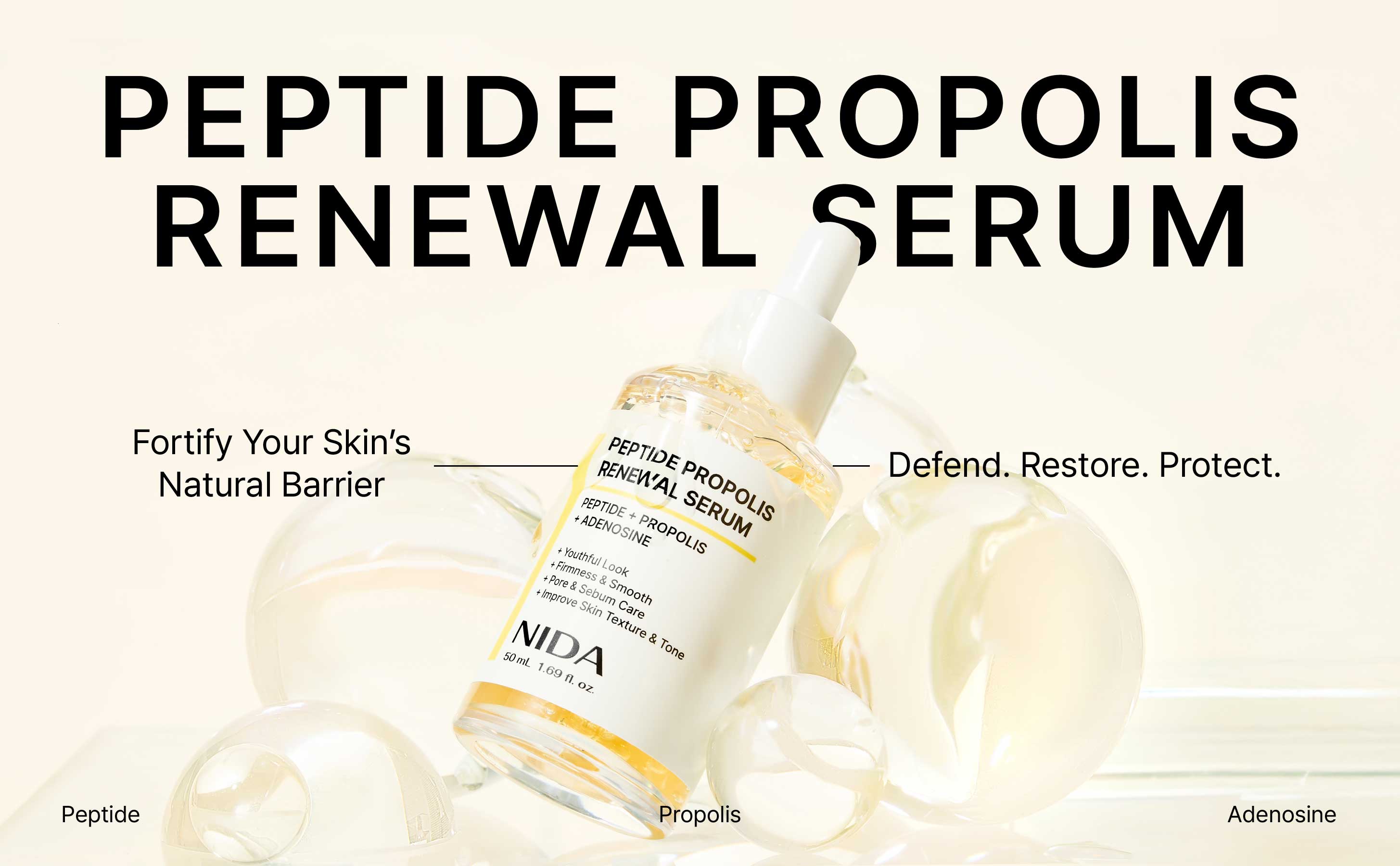 NIDA Hydrating Renewal Serum(s) CICA Hyaluronic acid Peptide Propolis Dry Skin Wrinkles