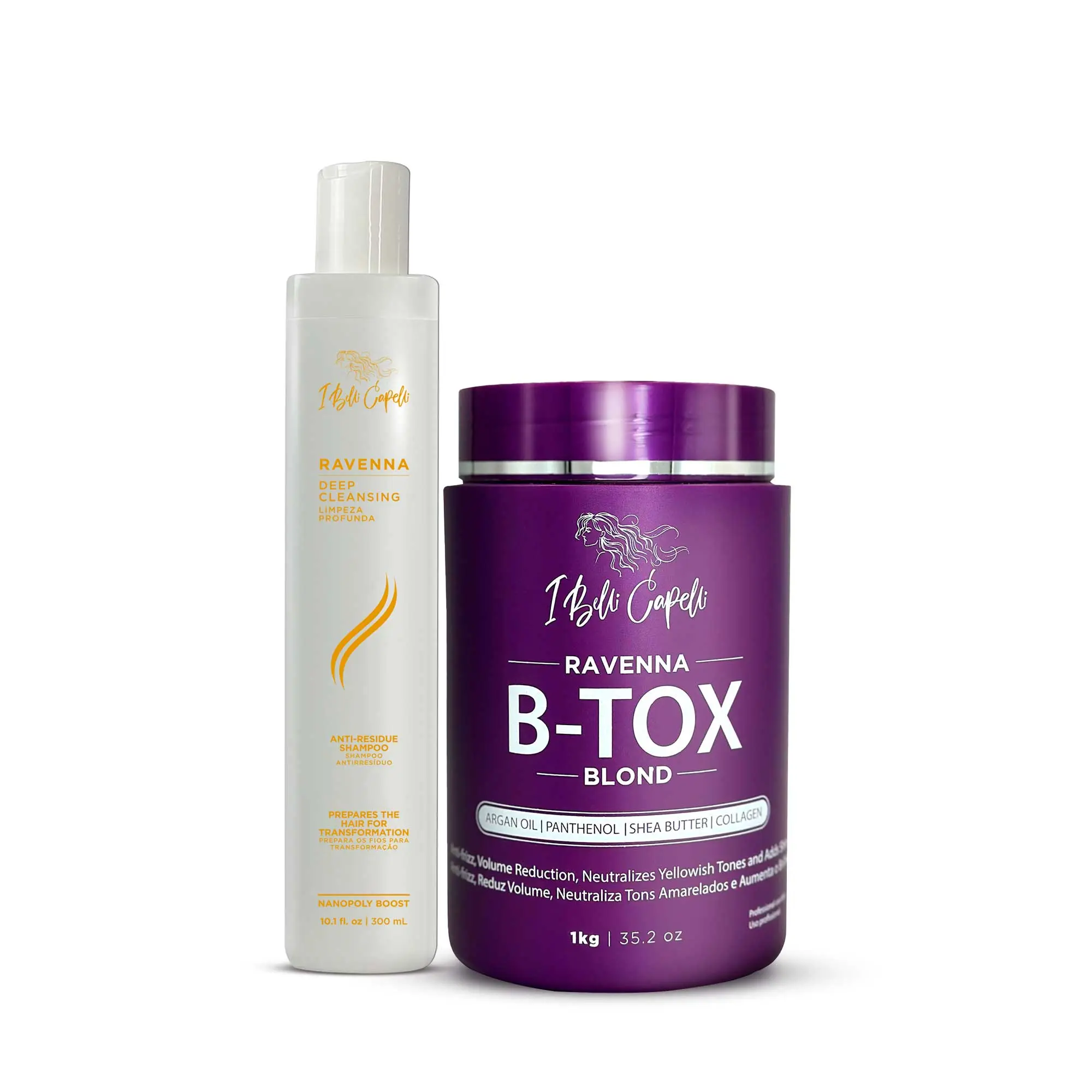 I Belli Capelli Ravenna Blond Btox Hair Treatment Kit - Gentle Argan Oil Blend Cleanser, Moisturizer Mask, Comfort Conditioner for Intense Nourishing, Hydrating Haircare, Hydrate