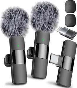 Wireless Mini Microphone for i.Phone, i.Pad, Android - 2 Pack Lavalier Microphone for Video Recording - iPhone Mic Crystal Clear Recording with USB-C for Content Creators