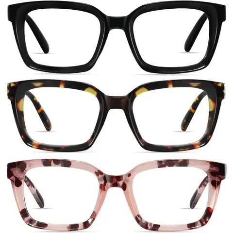 RESJOK Women's 3-Pack Square Frame Reading Eyeglasses for Adults - Lightweight, Bluelight Blocking, Anti-Glare, UV Protection, High Definition Glasses, Eye Strain Relief, Fashion Eyewear, Eyeglasses for Phone and Gaming, Ideal Gift