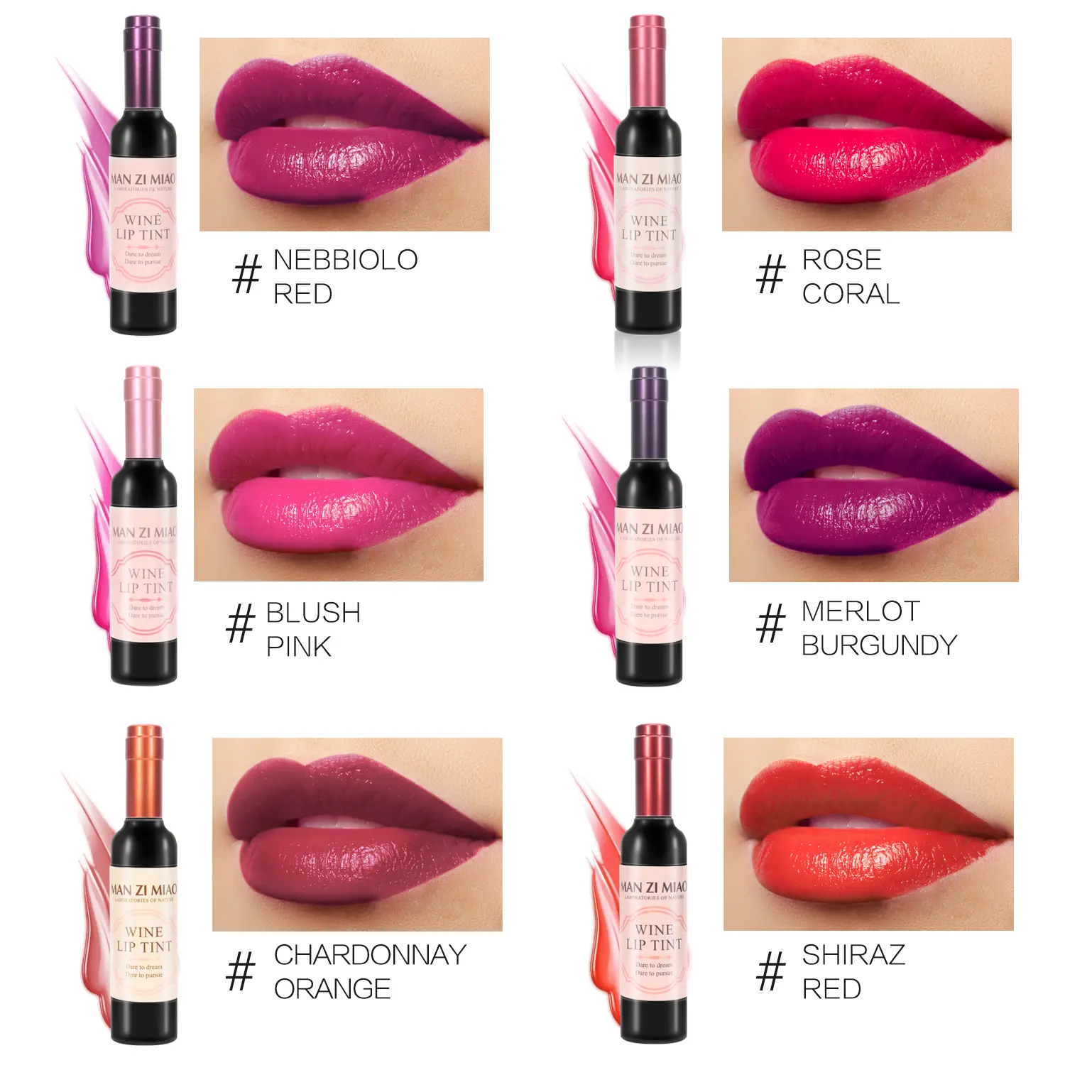 6 Colors Wine Lip Tint,  Long Lasting Mini Makeup Lip Gloss Matte Lip Sticks Wine Bottle  0.24 Ounce (Pack of 6)